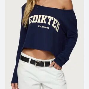 NWT Edikted LA Babe Off the Shoulder Crop Graphic T-Shirt Size Medium